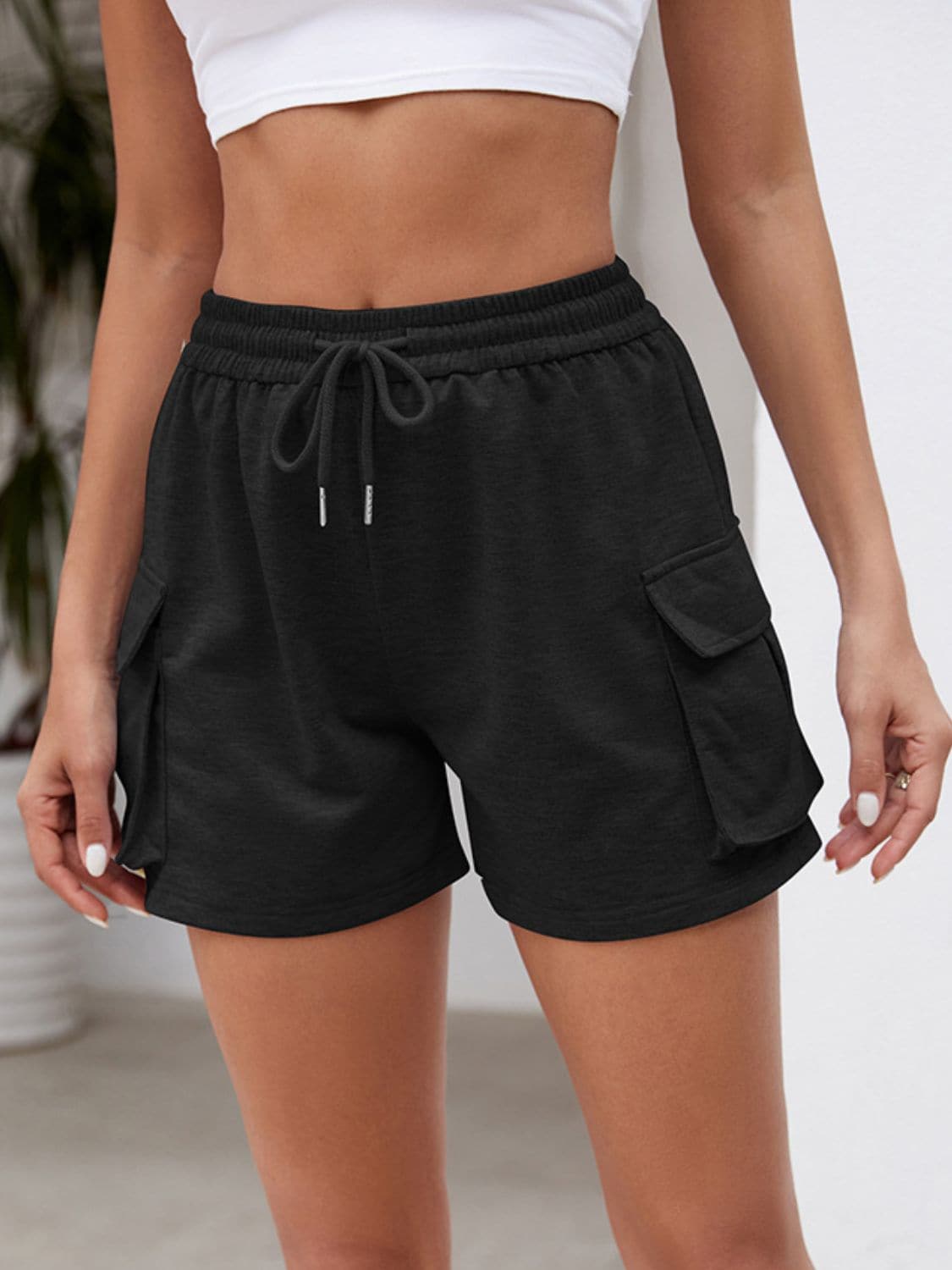 Drawstring Elastic Waist Shorts with Pockets.