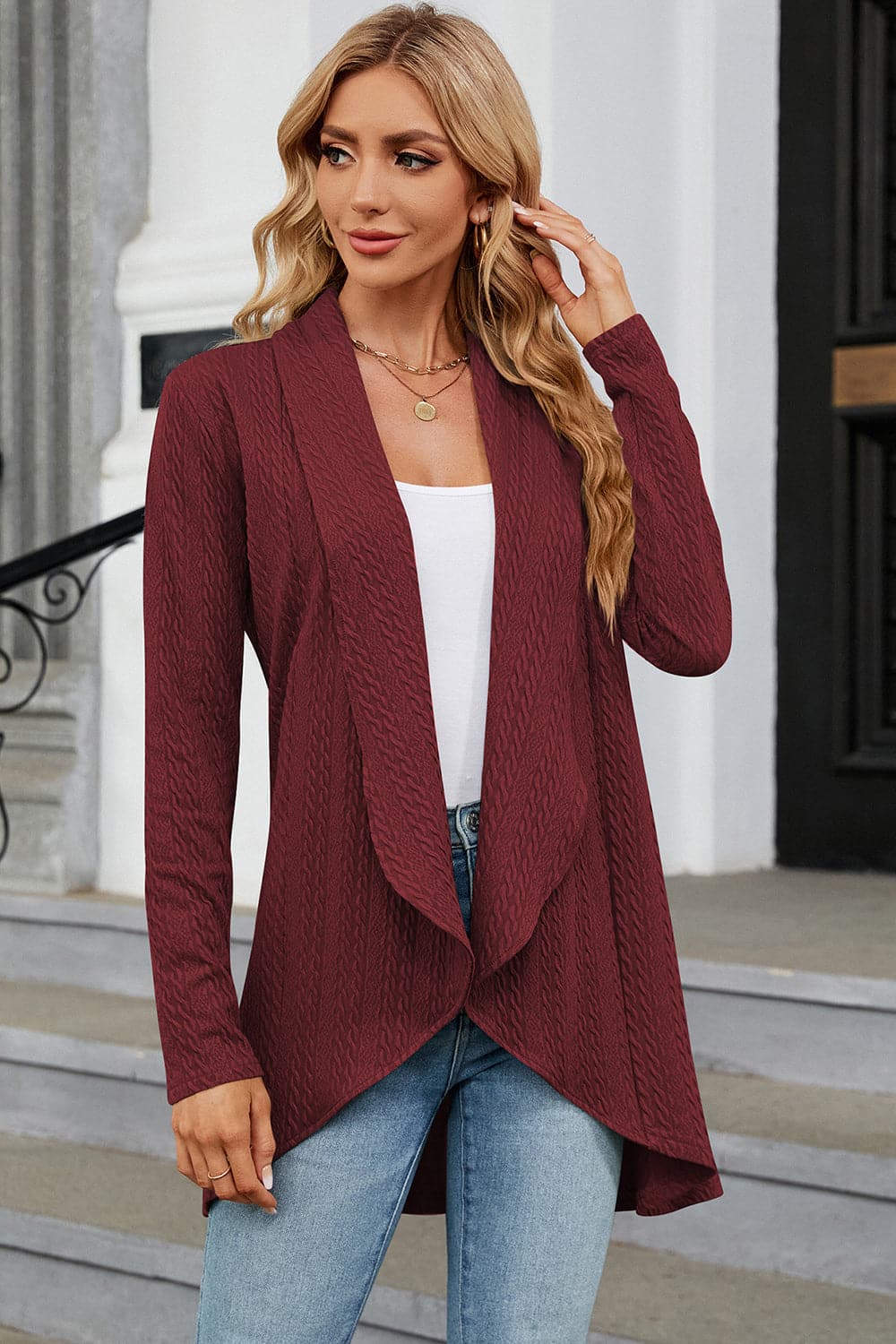 Open Front Long Sleeve Cardigan.