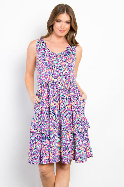 Be Stage Full Size Print Wrinkle Free Ruffled Dress.