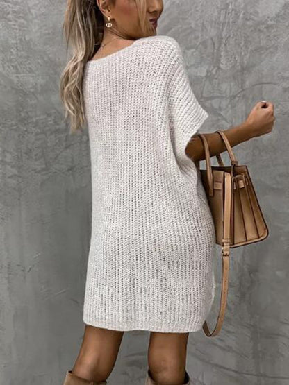 Short Sleeve Sweater Dress with Pockets.