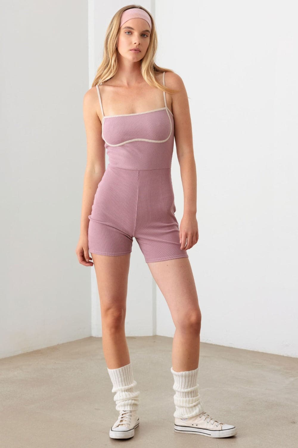 Le Lis Contrast Trim Ribbed Knit Bodycon Romper.