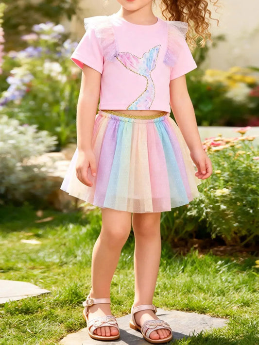 Children's Mermaid Tail Tee & Rainbow Tulle Skirt Set Simply Love