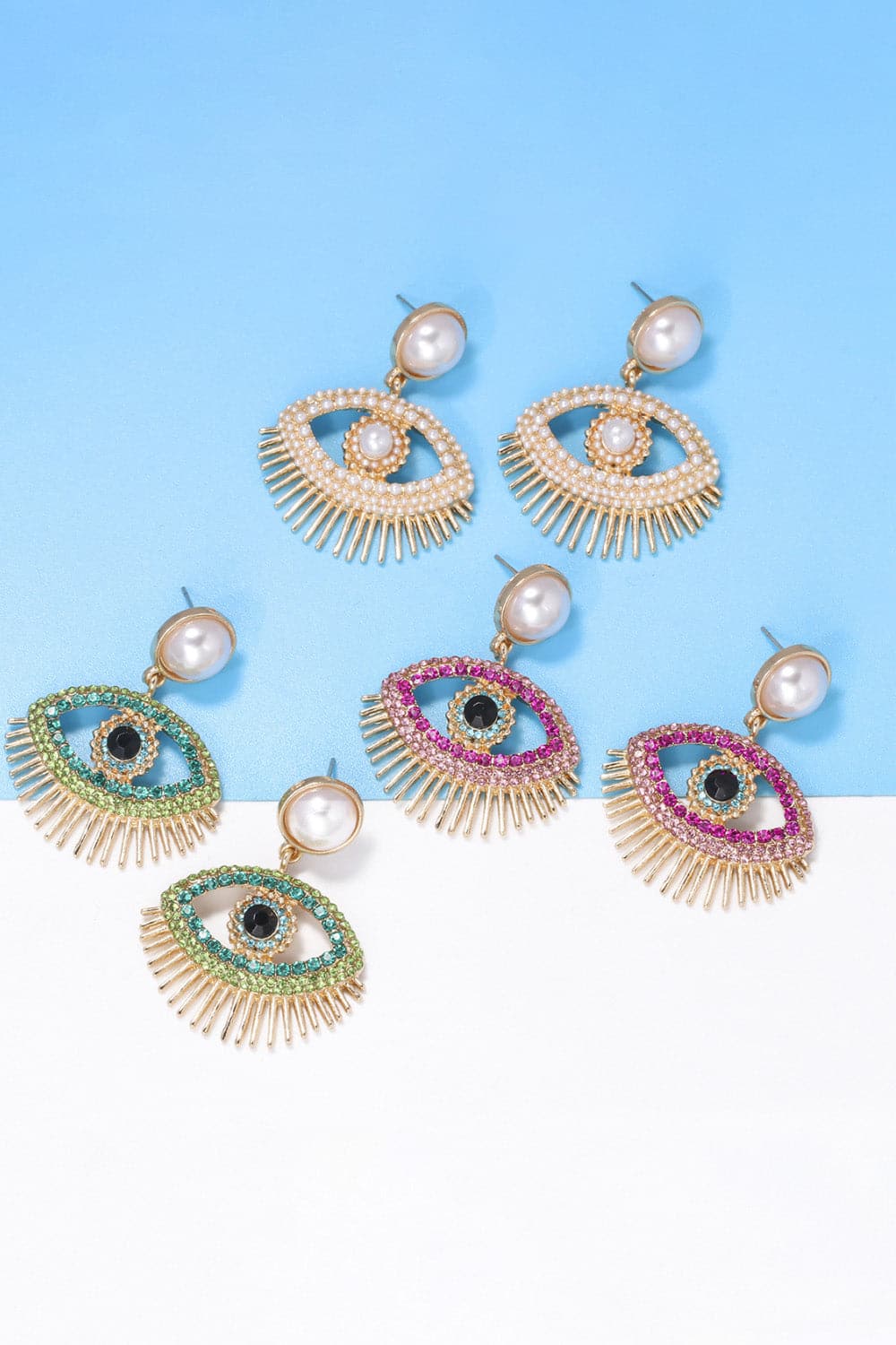 Rhinestone evil eye earrings