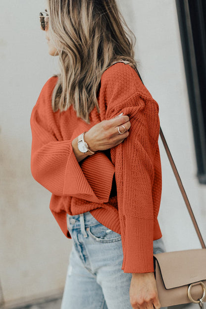 Chic textured long sleeve sweater with stylish slit detail