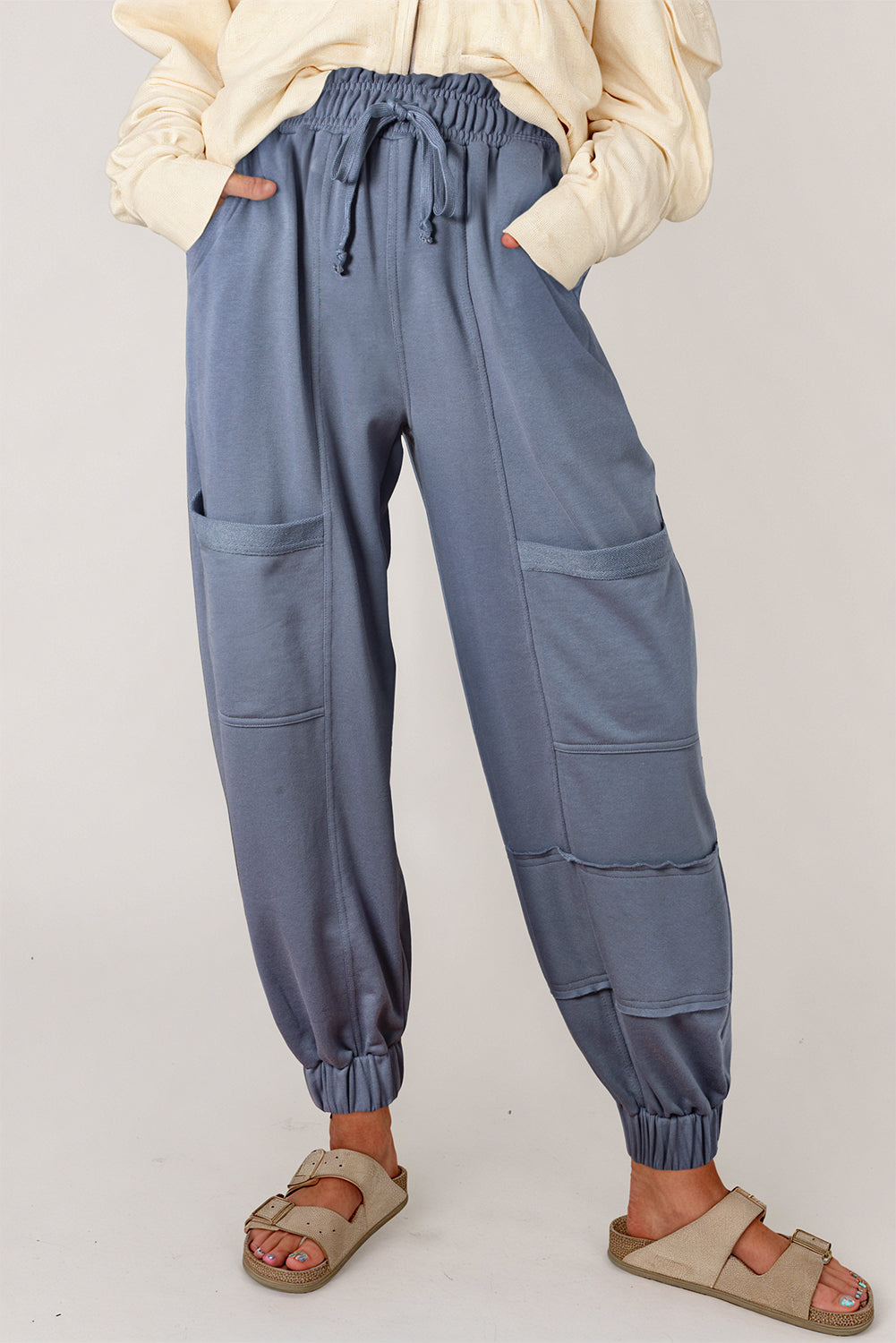 Trendy harem pants with lace-up waist