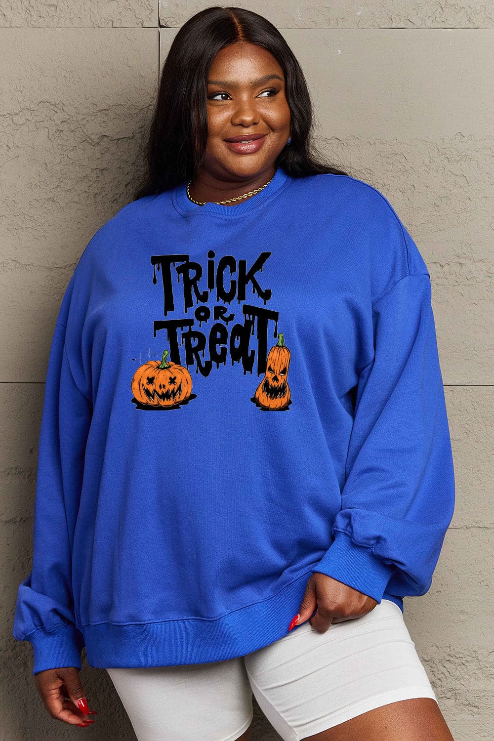 Simply Love Full Size TRICK OR TREAT Graphic Sweatshirt.