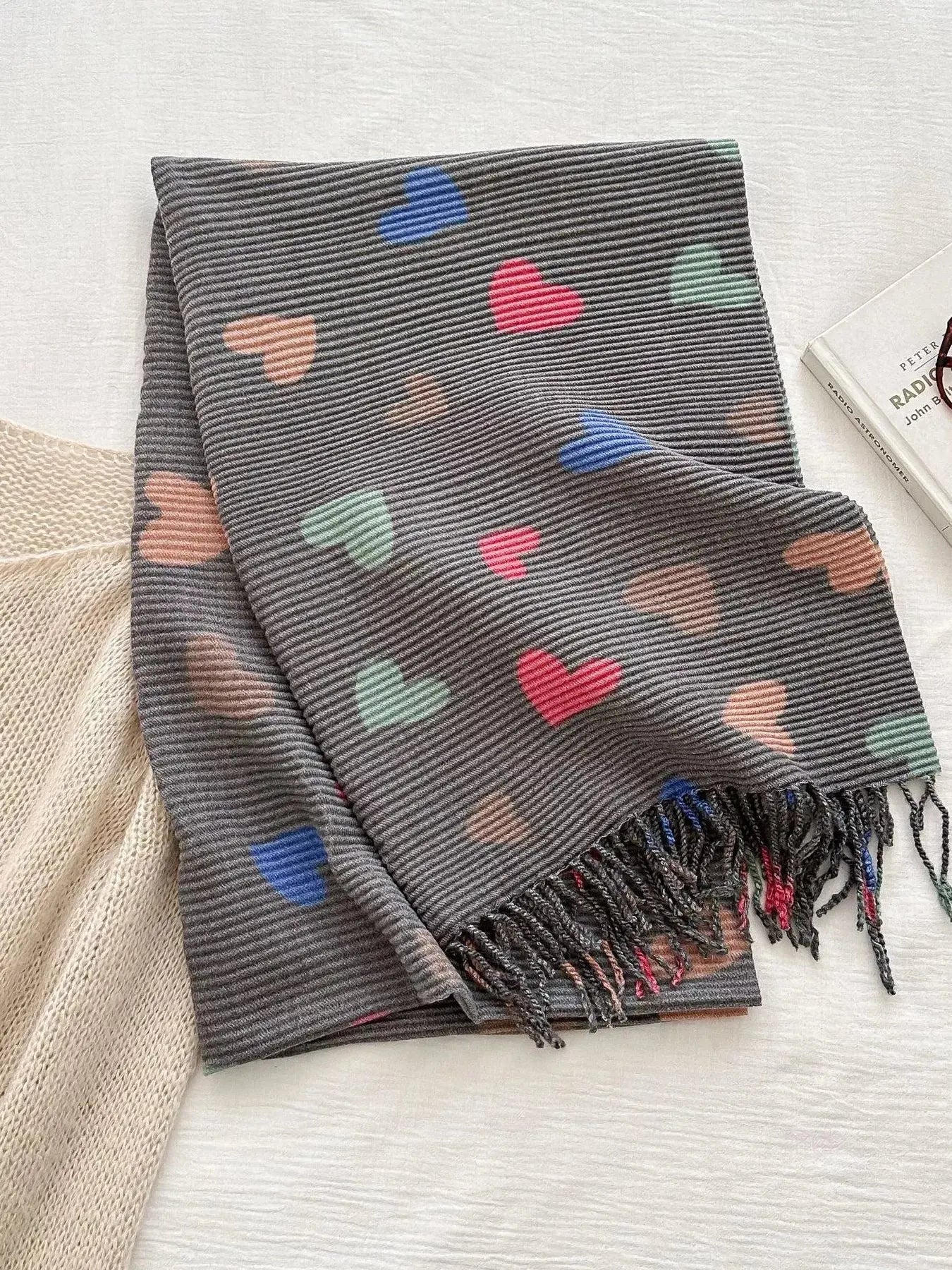 Heart Patterned Tassel Scarf Simply Love