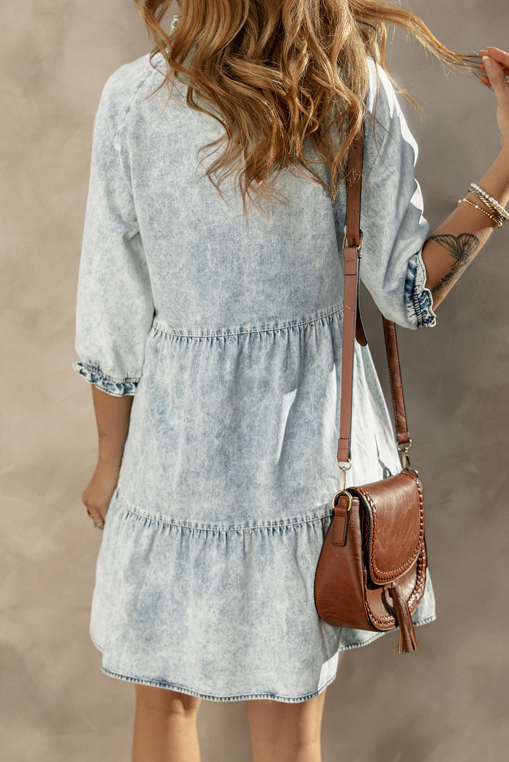 Zaylee Acid Wash Retro Half Sleeve Flared Denim Dress - Love Salve 