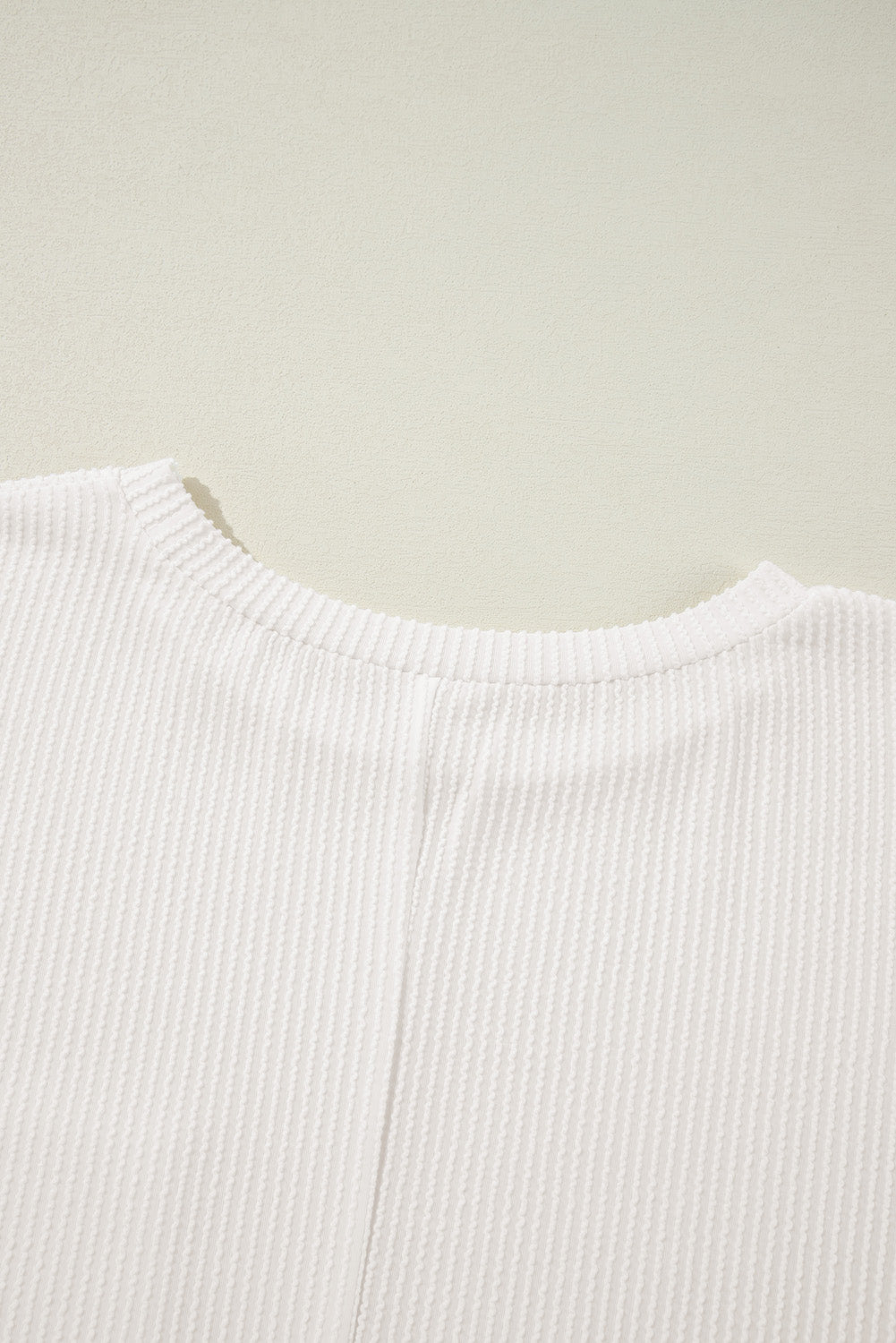 Chic white ribbed long sleeve plus size t-shirt with pocket detail