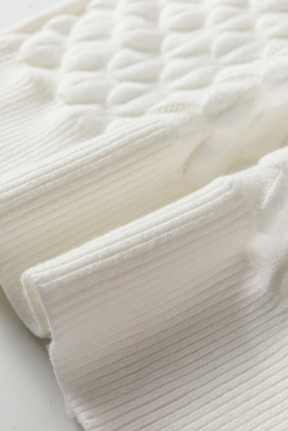 White Fish Scale Knit Ribbed High Neck Short Sleeve Sweater Dear-Lover Dropshipping