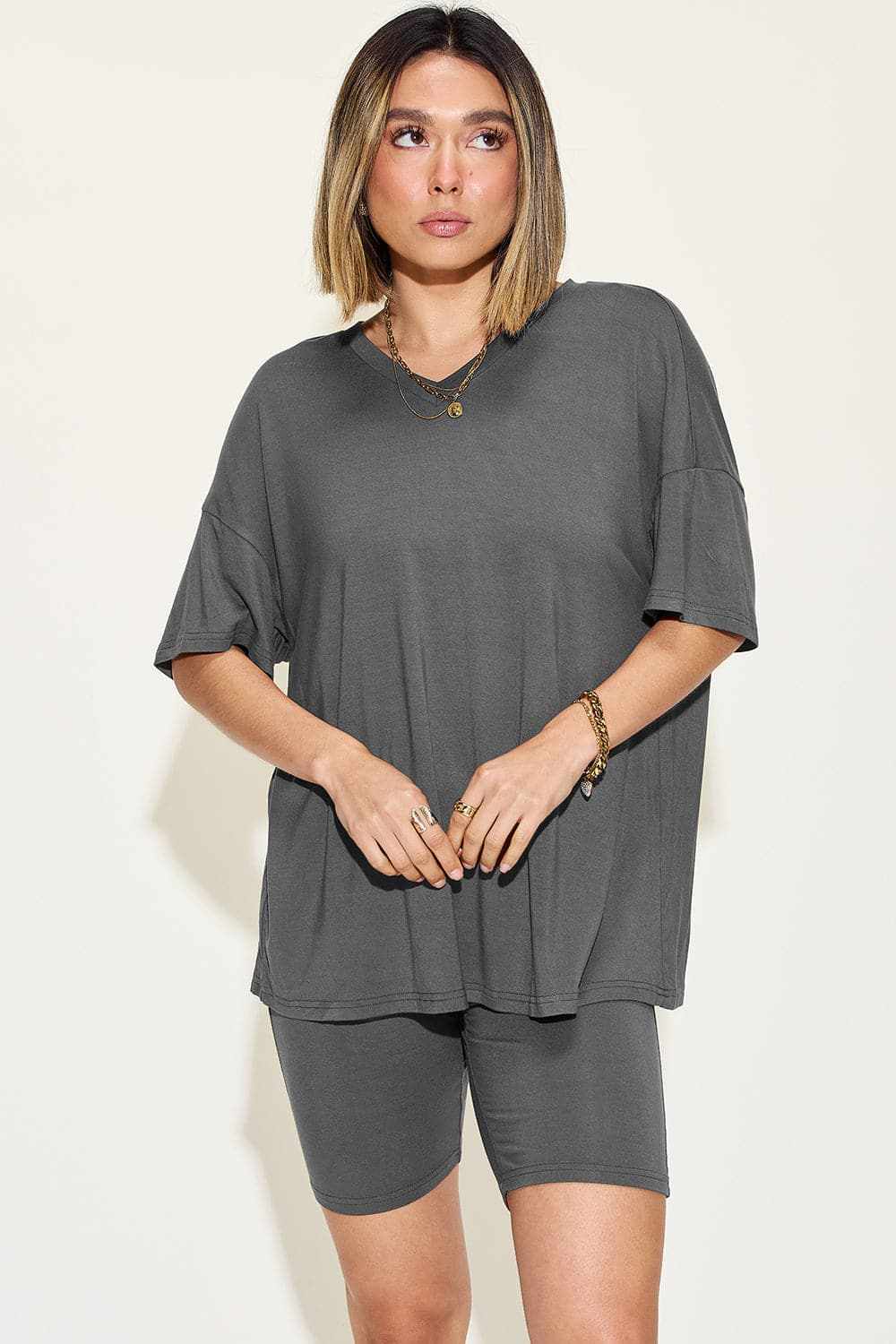 Basic Bae v-neck t-shirt & shorts set - Love Salve 