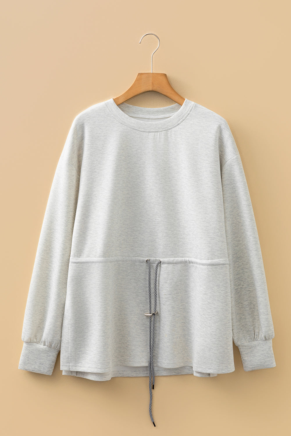 Light Grey Drawstring Waist Tunic Sweatshirt Long Sleeve For Women Cozy Relaxed Fit Soft Fleece Dear-Lover Dropshipping
