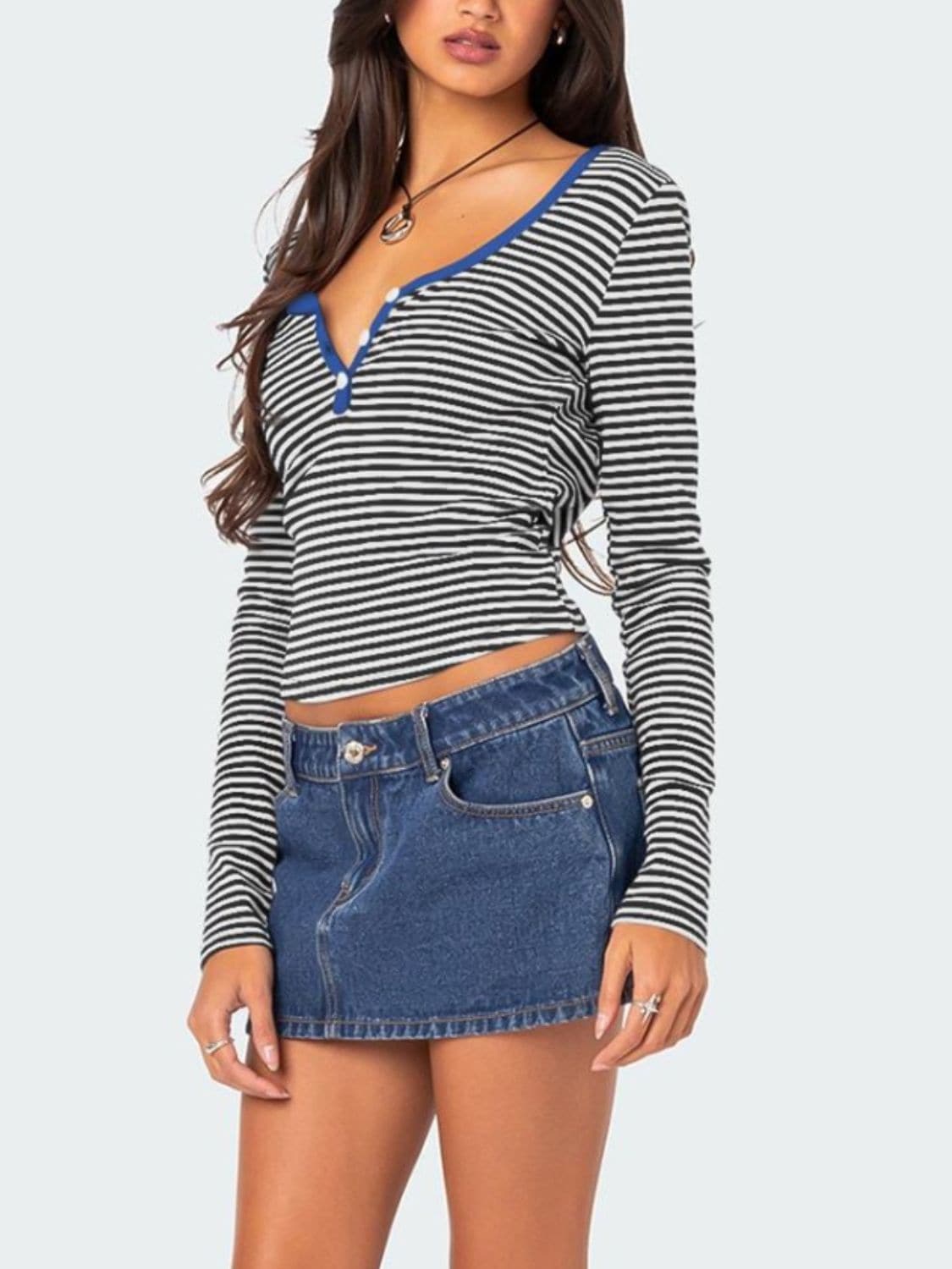 Striped button-up long sleeve tee