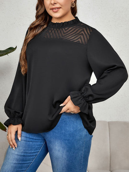 Plus Size Round Neck Flounce Sleeve Blouse.