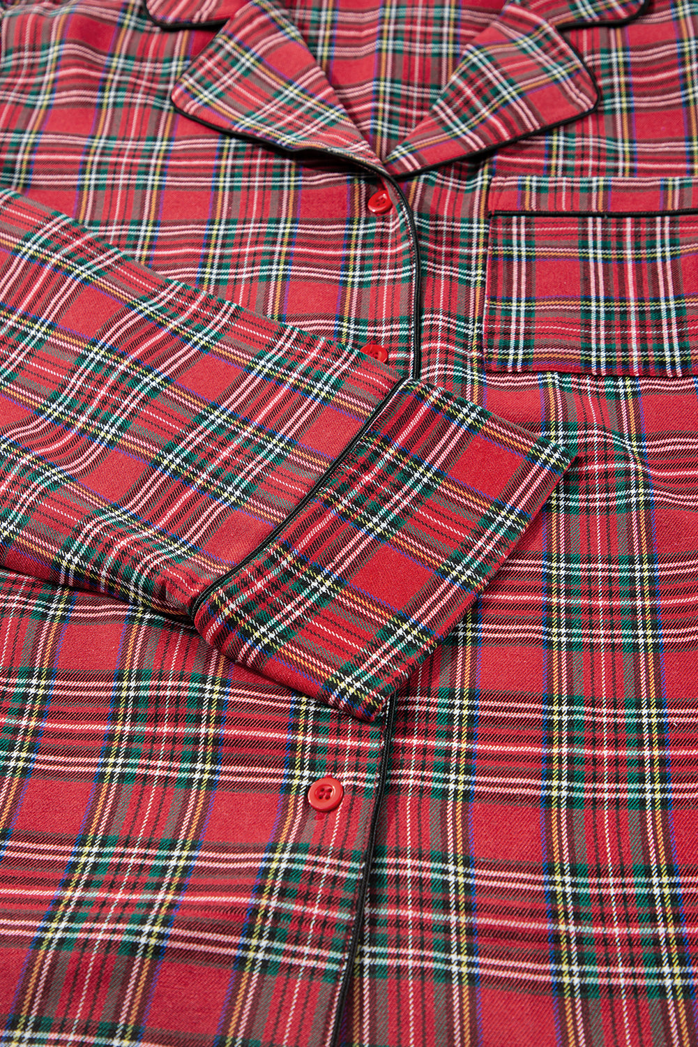 Cozy chic: Plus size red plaid shirt and pants lounge set