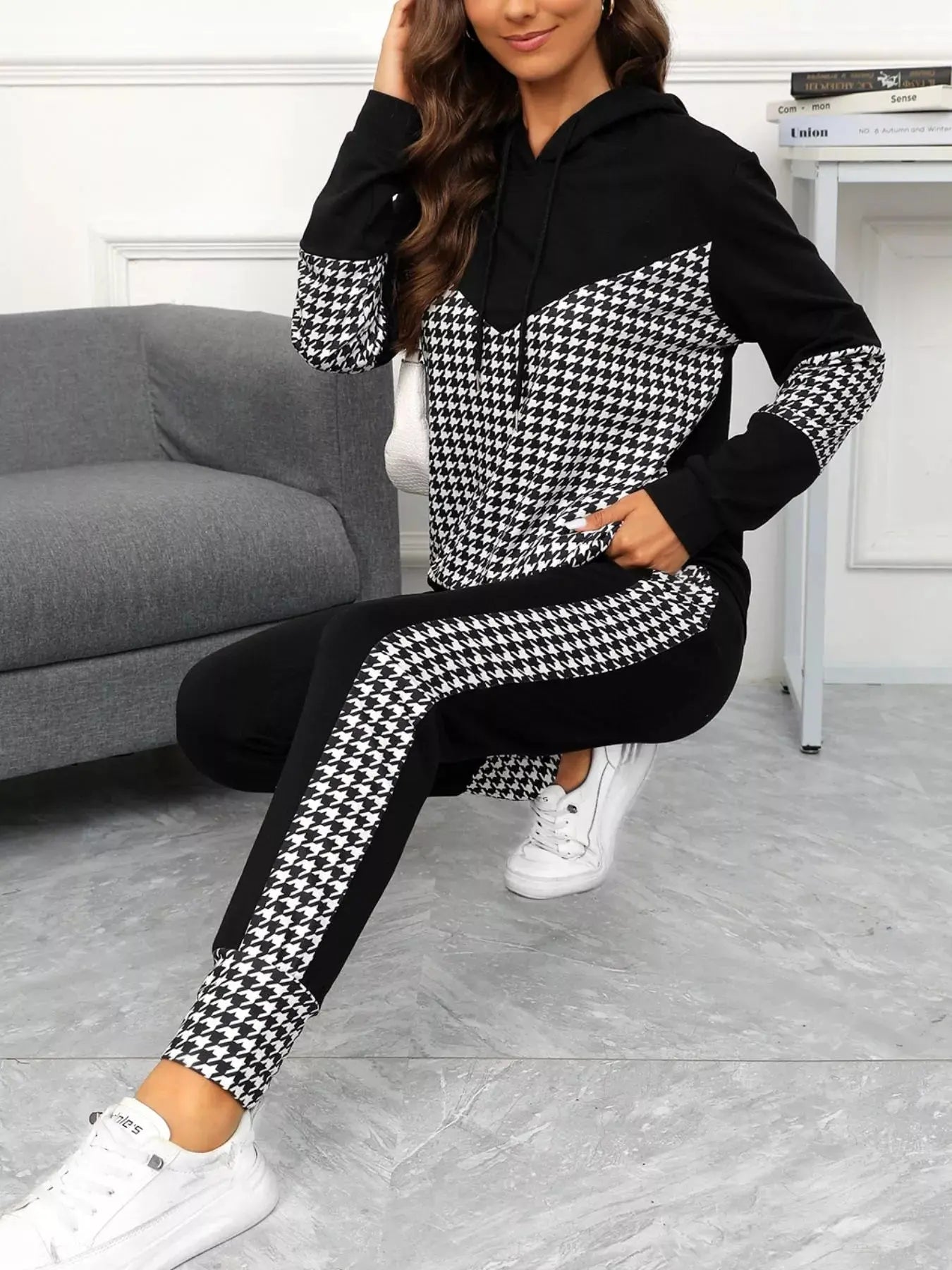 Houndstooth Drawstring Hoodie and Pants Se Simply Love