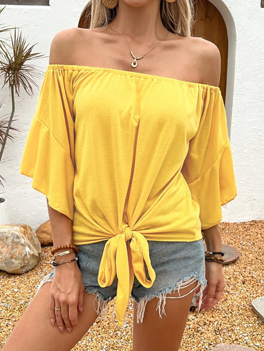 Sunset Breeze Off-Shoulder Tie Front Top