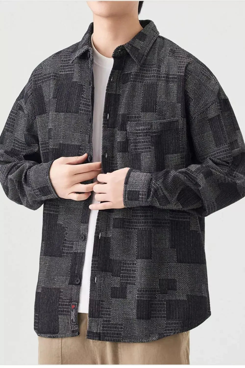 Men's Plus Size Patchwork Denim Casual Button Up Shirt Simply Love
