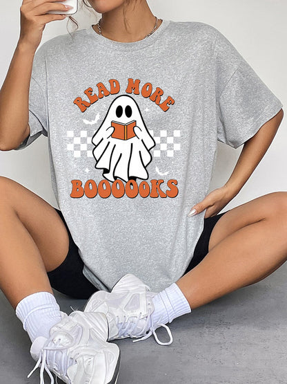 Spooky Vibes Round Neck Ghost Print Tee