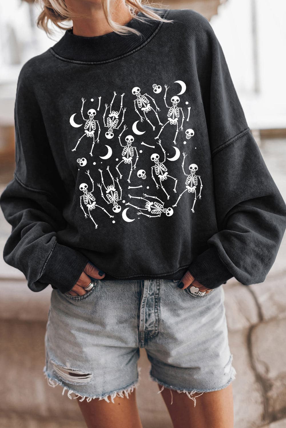 Skeleton Print Sweatshirt - Long Sleeve