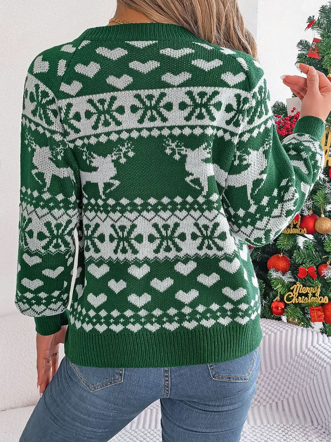 Christmas Element Round Neck Long Sleeve Sweater