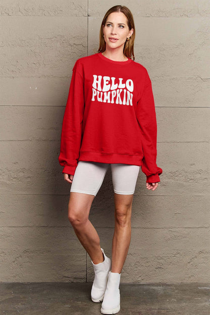 Simply Love Full Size HELLO PUMPKIN Graphic Sweatshirt.