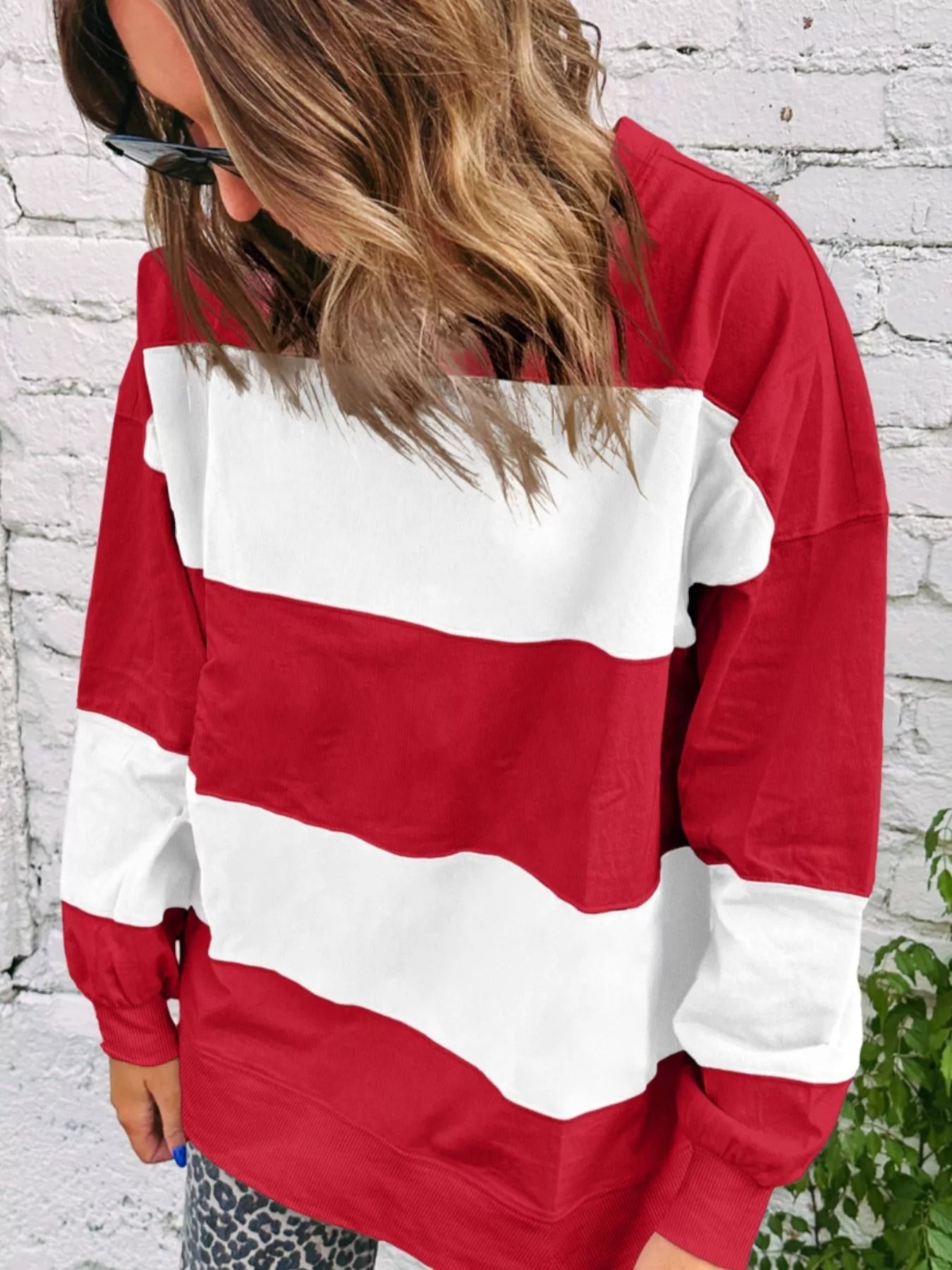 Colorblock Drop Shoulder Baggy Sweatshirt Simply Love