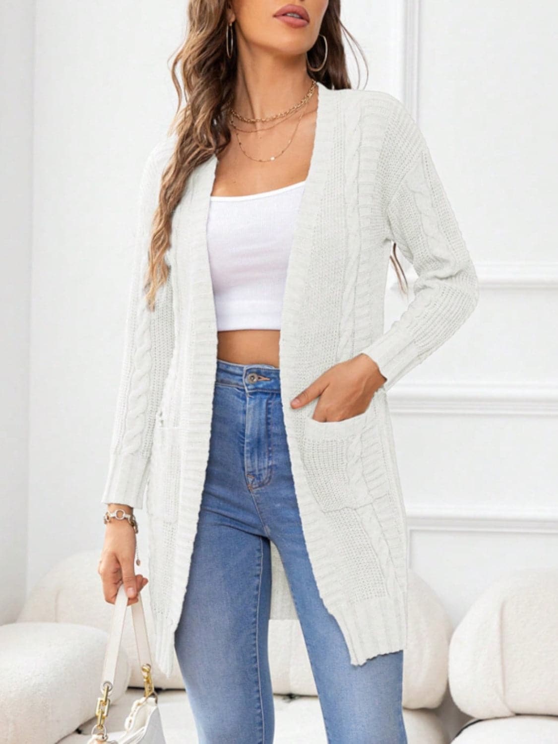 Open Front Long Sleeve Cardigan.