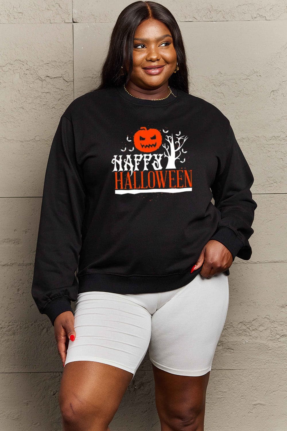 Simply Love Full Size HAPPY HALLOWEEN Graphic Sweatshirt.