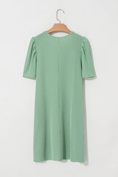 Blossom Corded Crew Neck Puff Sleeve Mini Dress