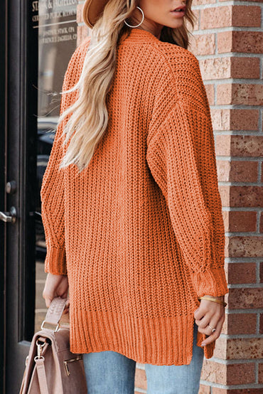 Gold Flame Button Front V Neck Chunky Cardigan Sweater