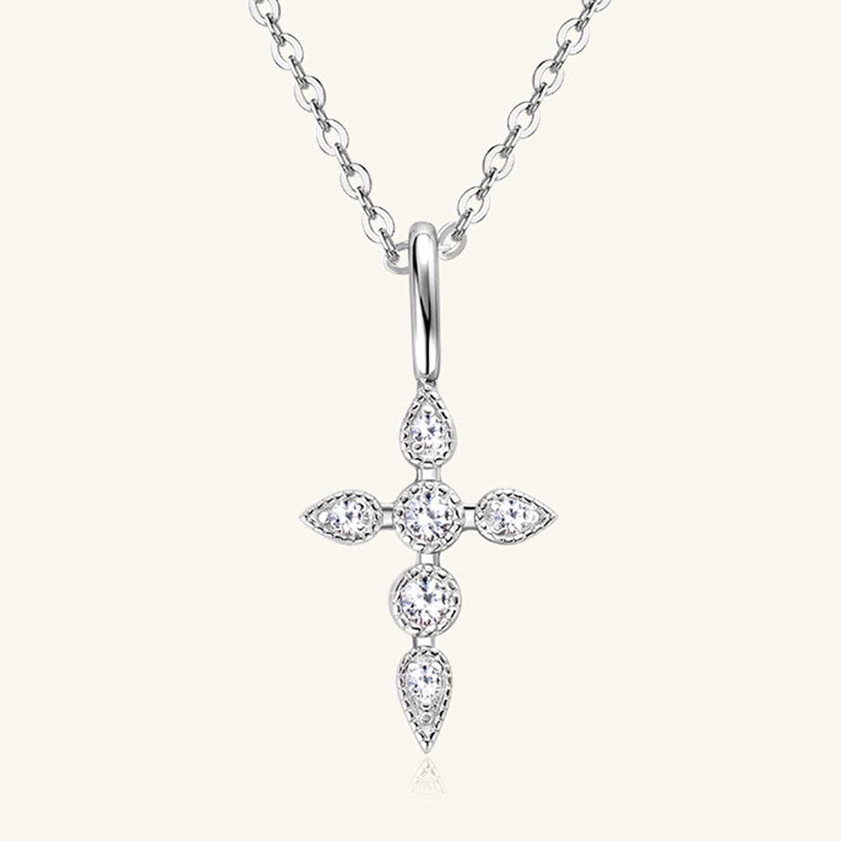 925 Sterling Silver Moissanite Cross Pendant Necklace.