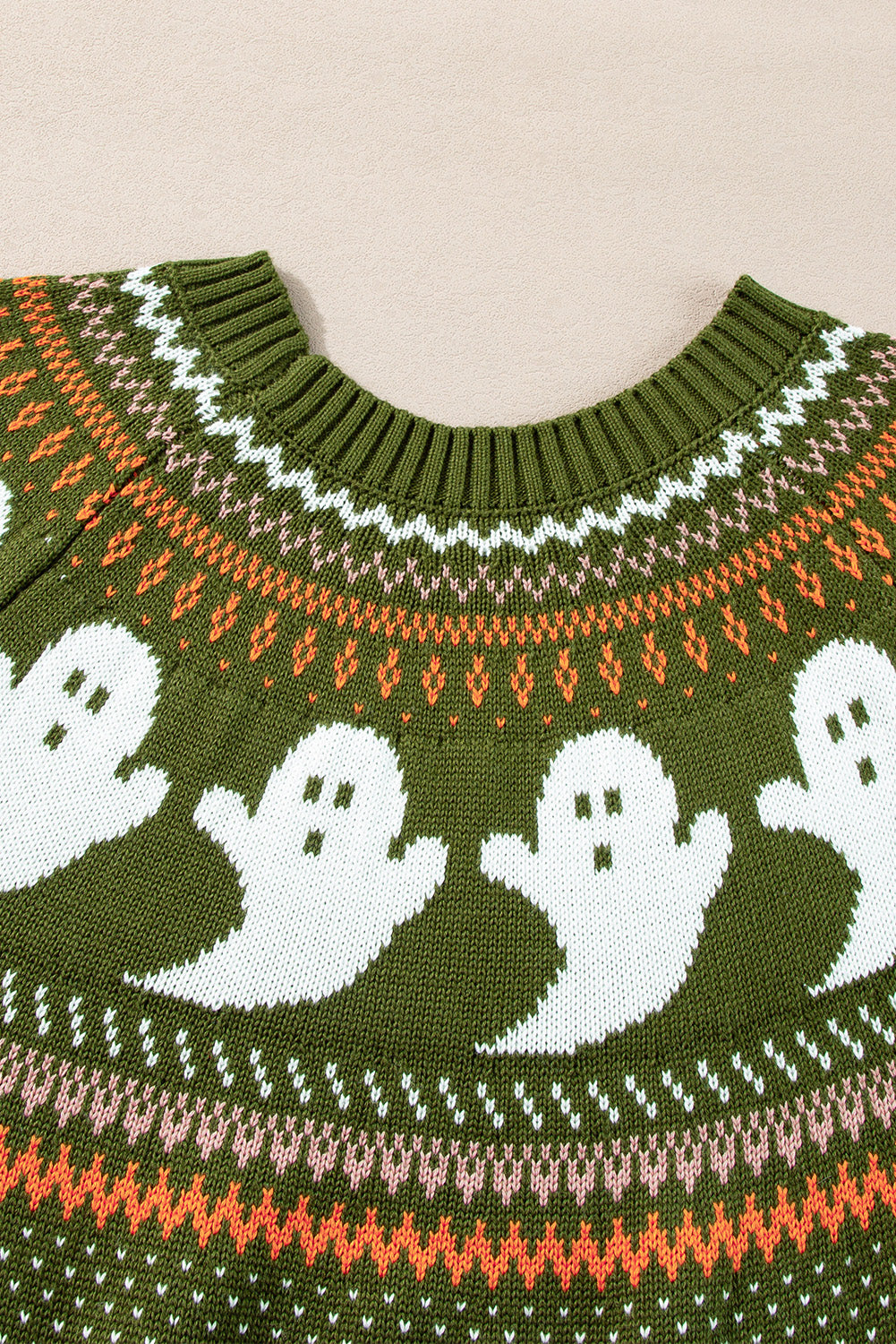 Jungle Green Spooky Ghost Drop Shoulder Sweater