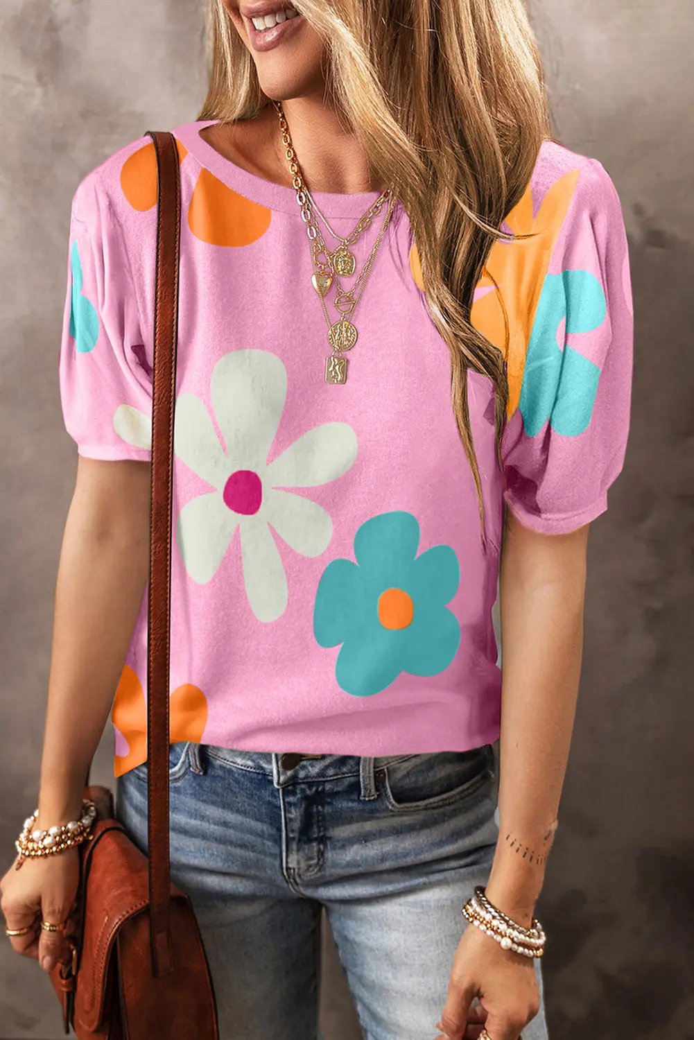 Macy Flower Print Bubble Sleeve Summer Tee - Love Salve 