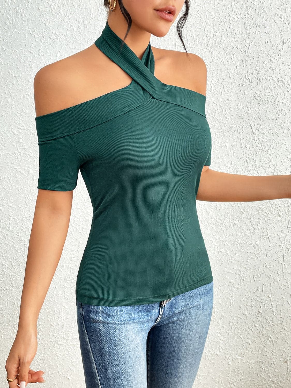 Halter Neck Short Sleeve T-Shirt.