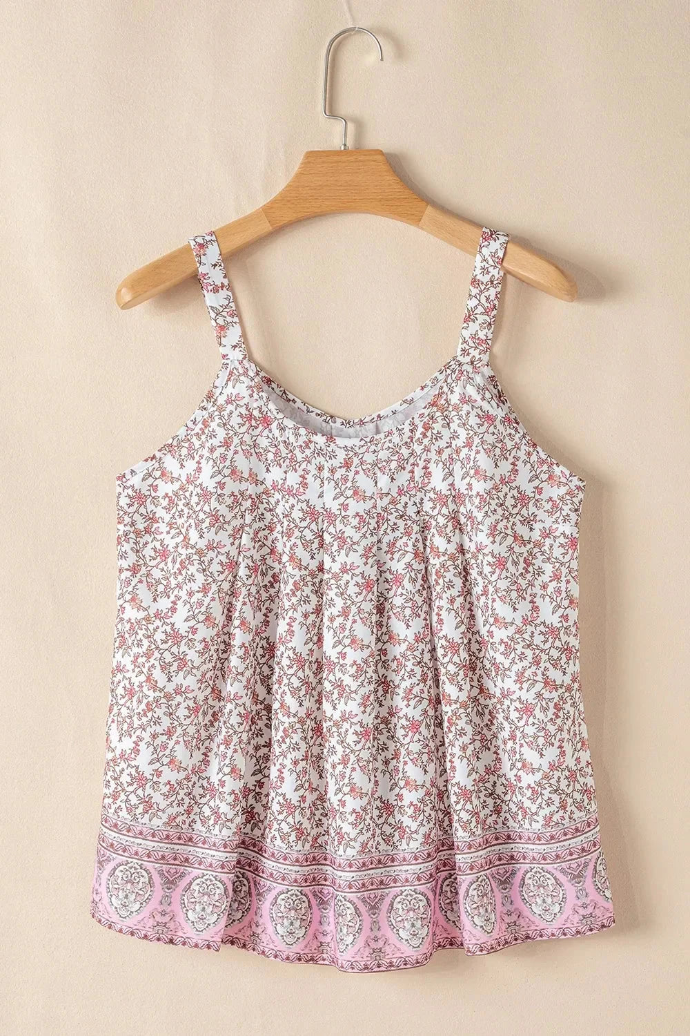 Floral Pleated Detail Scoop Neck Tank Simply Love
