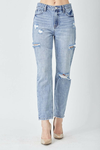 RISEN Distressed Slim Cropped Jeans.