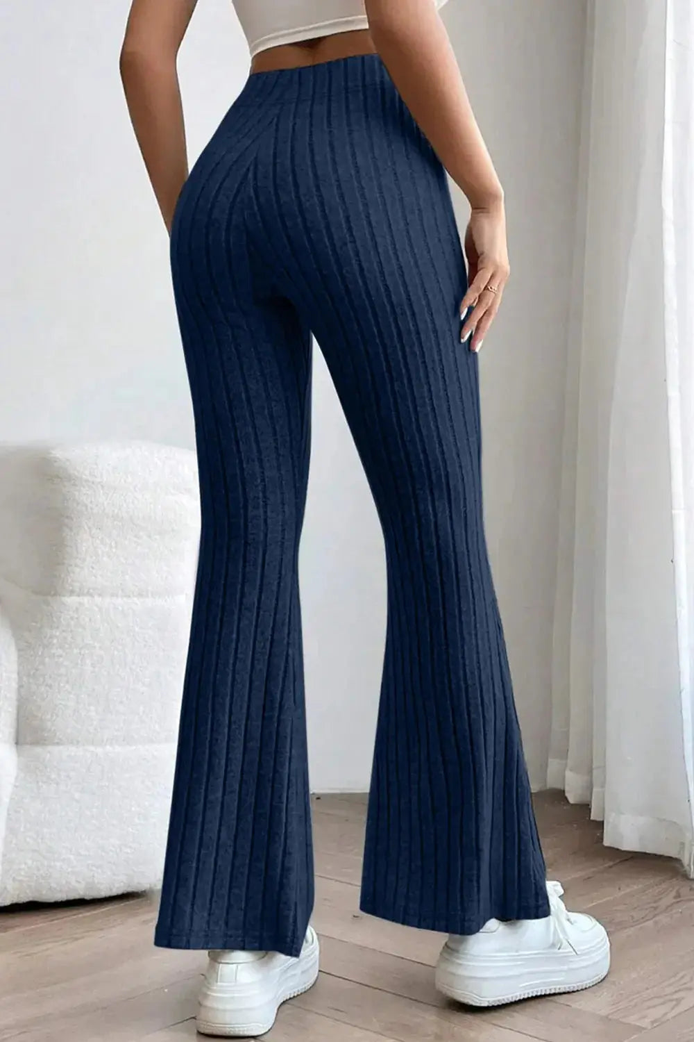 Basic Bae Full Size Ribbed High Waist Flare Pants - Love Salve