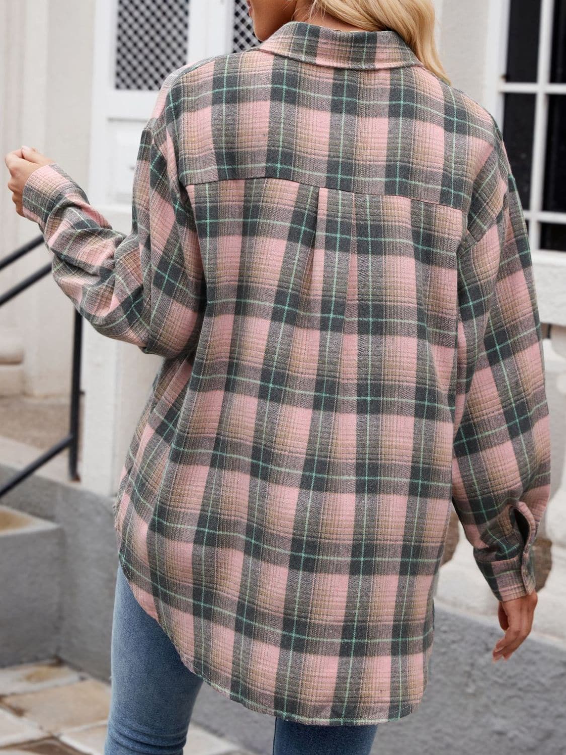 Plaid Collared Neck Long Sleeve Shirt.