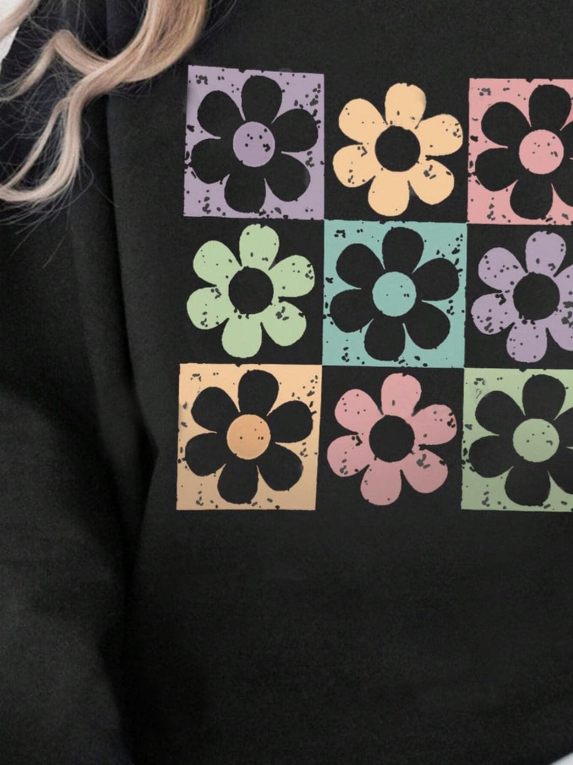 Floral print long sleeve crew neck sweatshirt