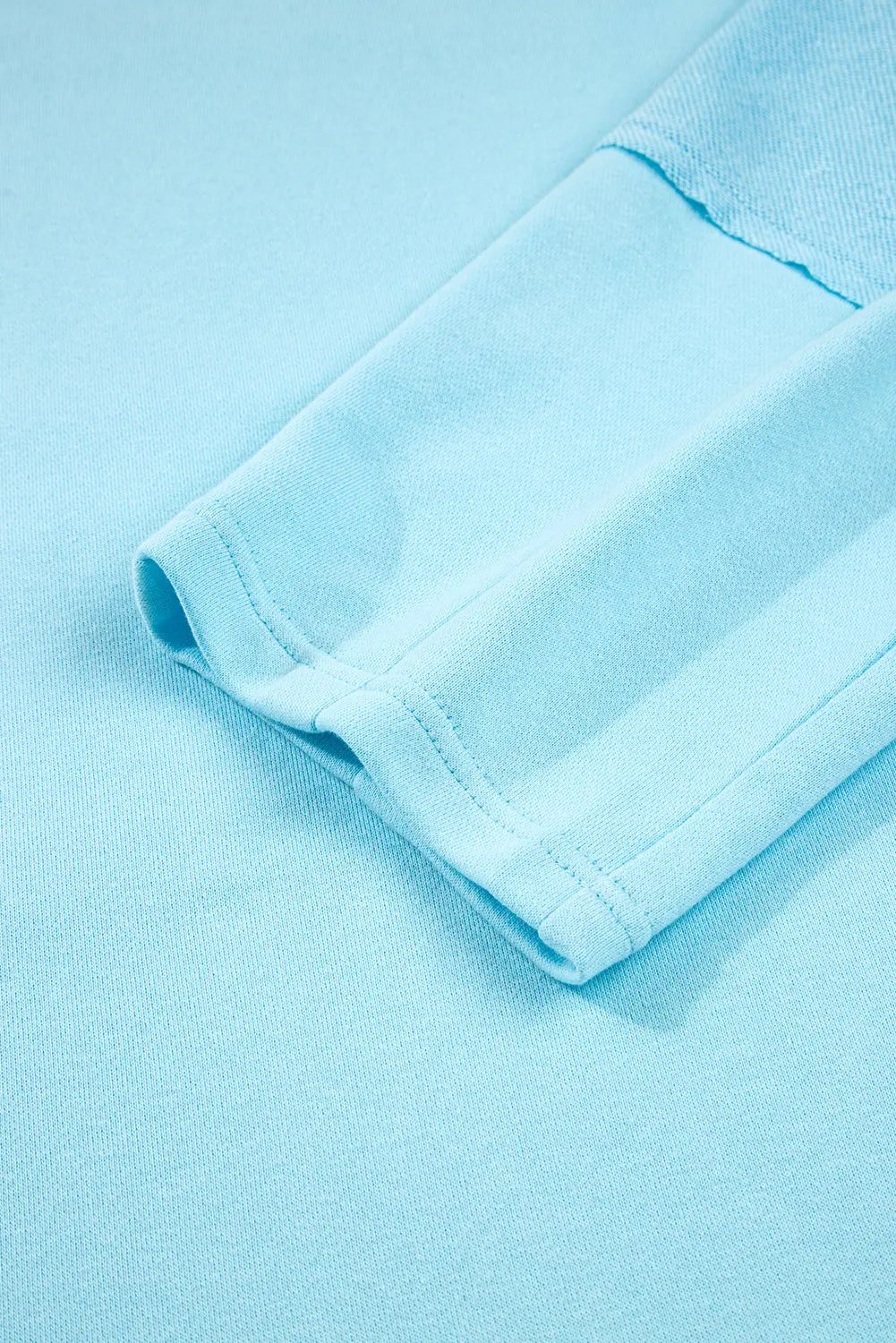 Blue Casual Aruba Blue Plus Size Solid Color Splicing Raw Hem Pullover Top Shorts Set - View 7 by Dear-Lover Dropshipping