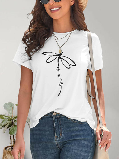 Dragonfly Graphic Round Neck Short Sleeve T-Shirt.