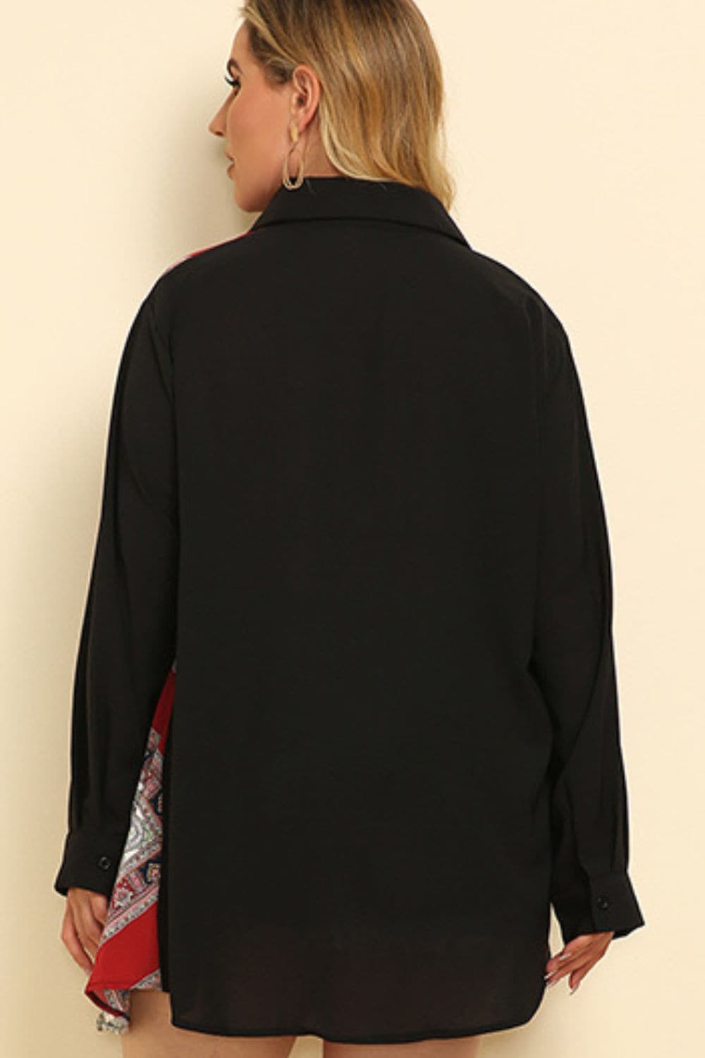 Plus Size Color Block Button Front Shirt.