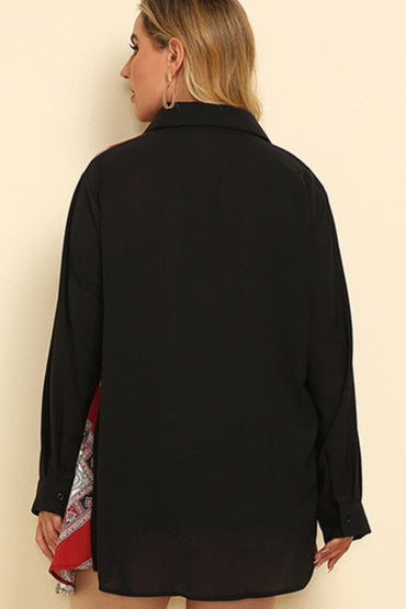 Plus Size Color Block Button Front Shirt.