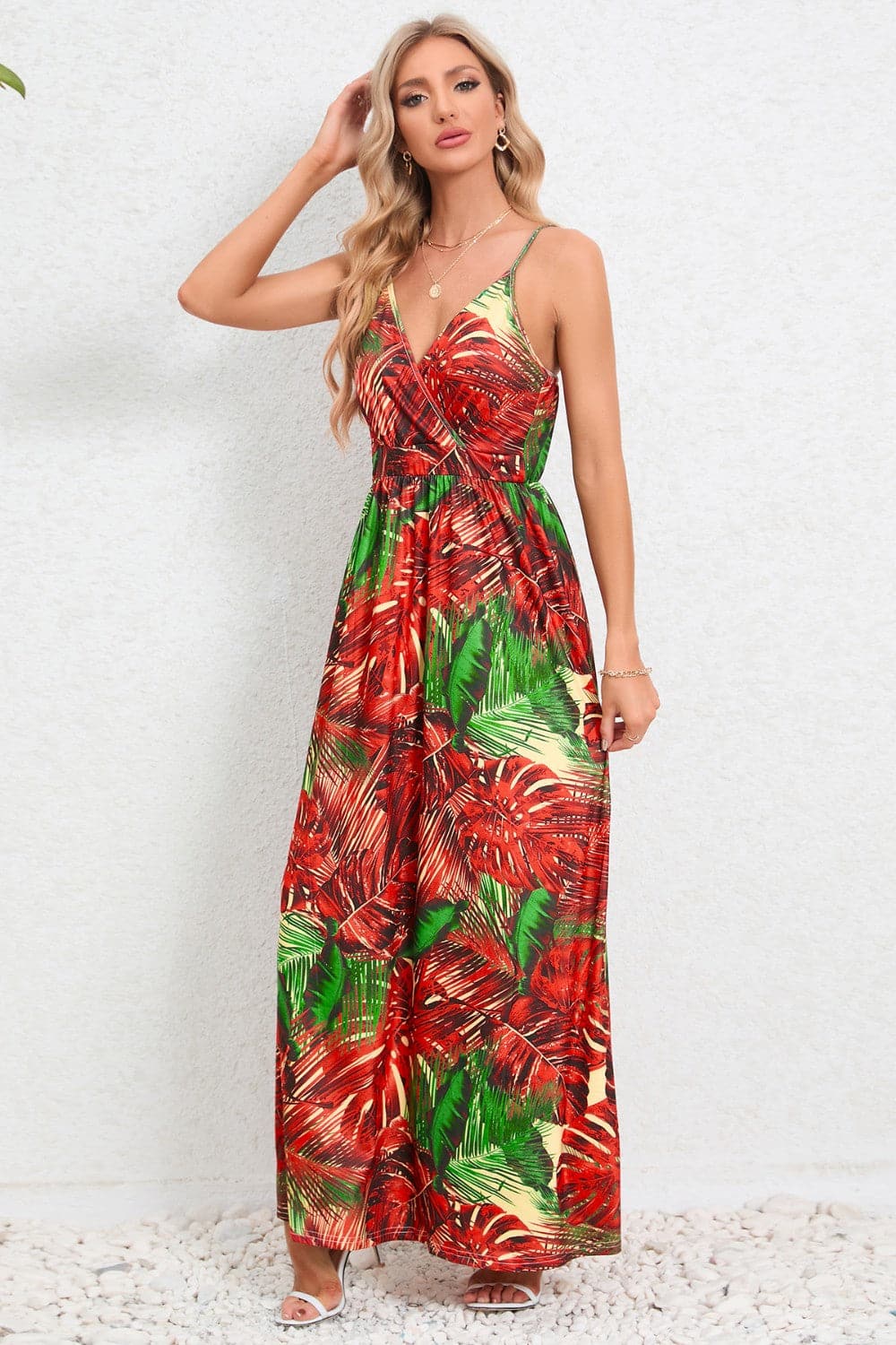 Printed Surplice Maxi Cami Dress.