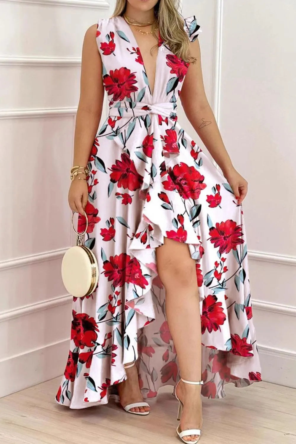 Ruffled Plunge Maxi Dress – Bold & Beautiful Edition
