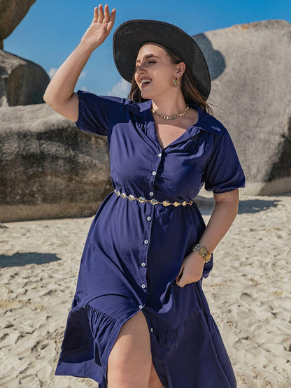 Plus Size Collared Neck Short Sleeve Midi DressPlus Size Collared Neck Short Sleeve Midi Dress
 Upgrade your wardrobe with our Plus Size Collared Neck Short Sleeve Midi Dress that combines style, comfort, and eleLove Salve Size Collared Neck Short Sleeve Midi Dressjust arrived