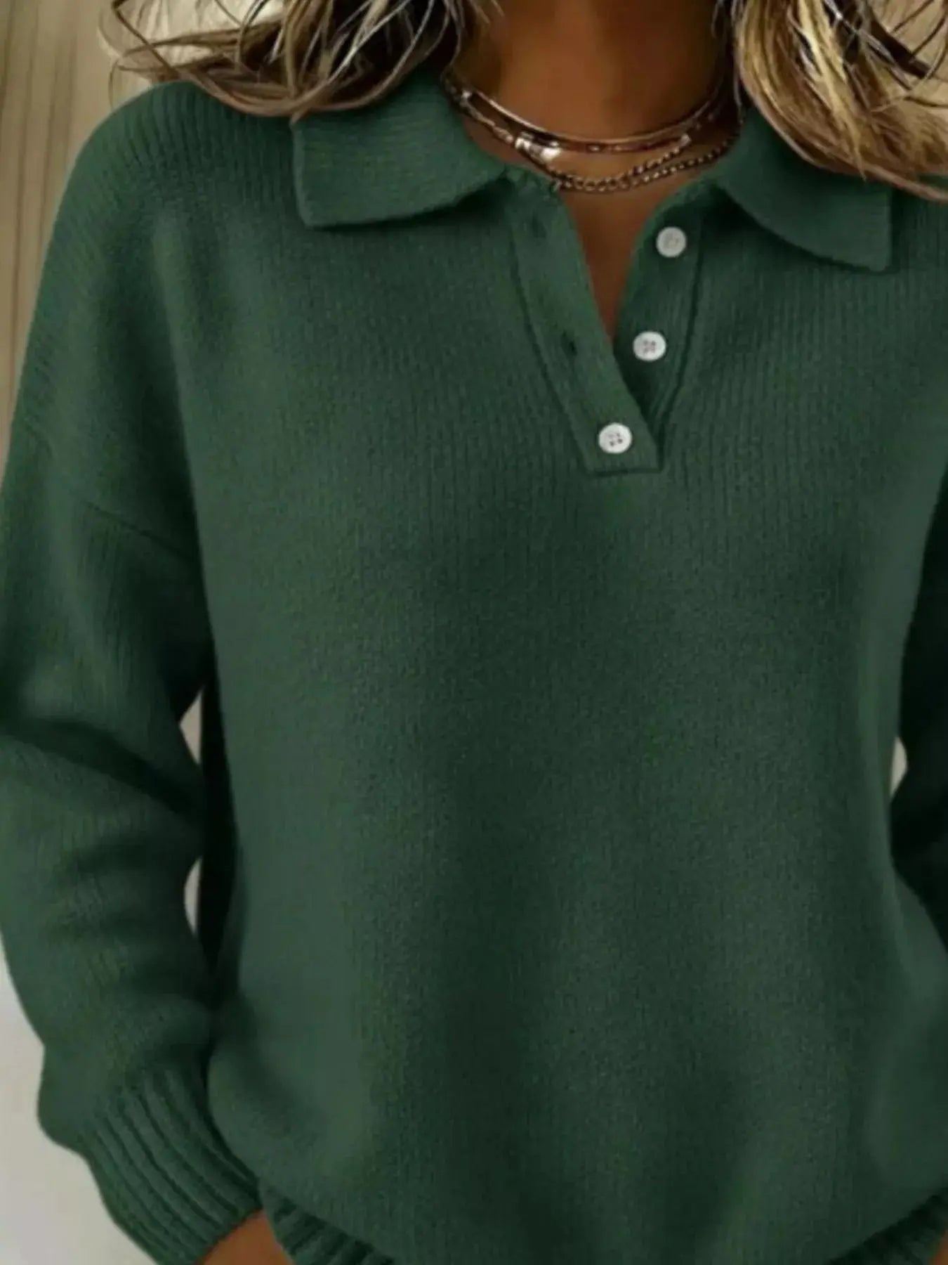 Full Size Half Button Collar Drop Shoulder Sweater Plus Size Simply Love