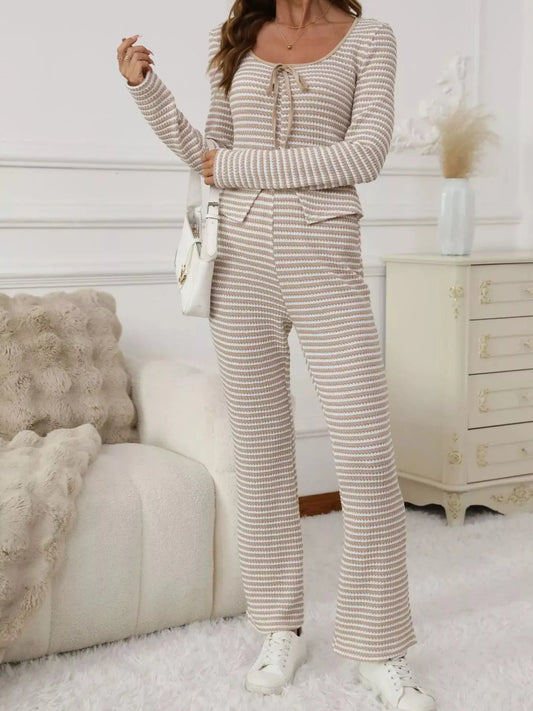 Striped Long Sleeve Top and Pants Set Simply Love