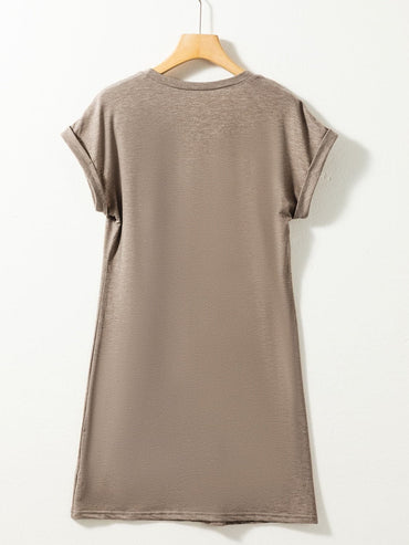 Exposed Seam Round Neck Mini Dress.